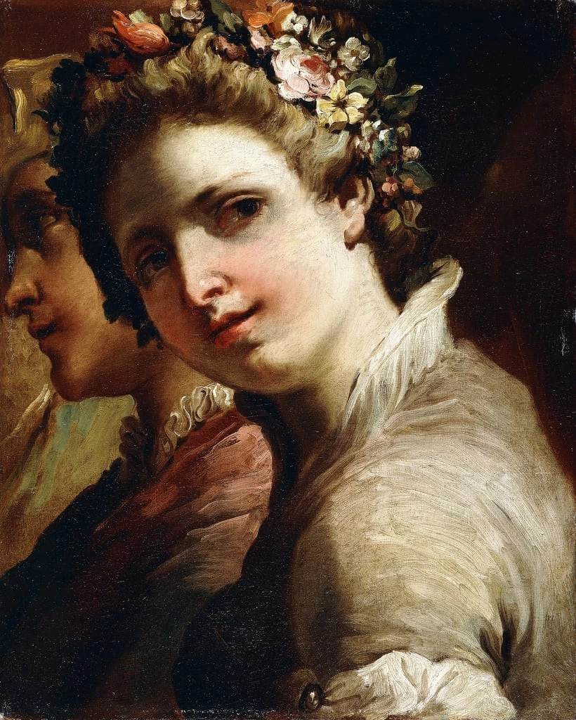 Studi di teste di un giovane uomo e ragazza